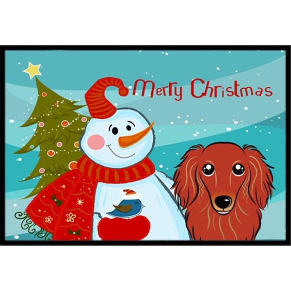 Carolines Treasures Snowman With Longhair Red Dachshund Indoor and Outdoor Mat- 18 x 27 in. BB1834MAT - main